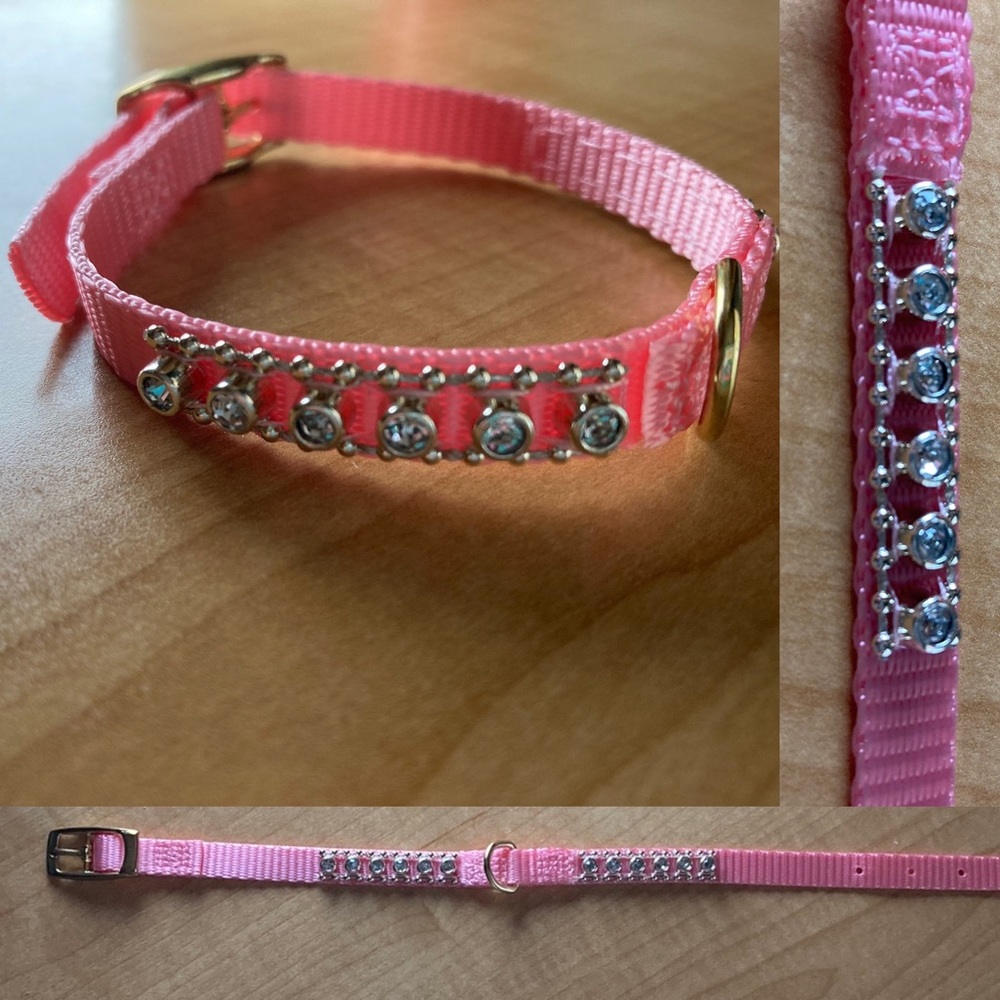 Pink rhinestones 12 dog cat collar 8.5” - 10” NWOT teacup or puppy sized x-small